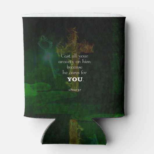 1 Peter 5:7 Bijbelversen citaat Blikjeskoeler (Achterkant)