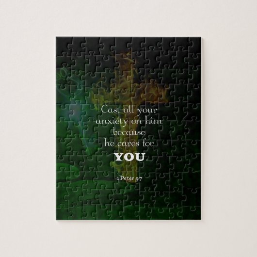 1 Peter 5:7 Bijbelversen citaat Legpuzzel (Verticaal)
