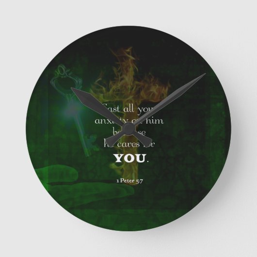 1 Peter 5:7 Bijbelversen citaat Ronde Klok (Voorkant)