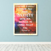 1 Peter 5:7 canvas print (Insitu (Houten vloer))