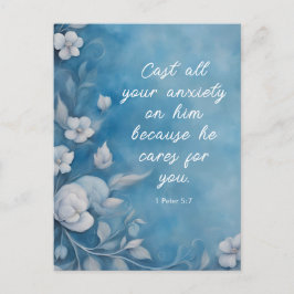 1 Peter 5:7 “Cast All Your Anxiety” Blue Floral Briefkaart