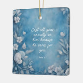 1 Peter 5:7 “Cast All Your Anxiety” Blue Floral Keramisch Ornament (Links)