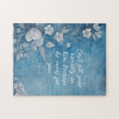 1 Peter 5:7 “Cast All Your Anxiety” Blue Floral Legpuzzel (Horizontaal)