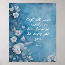 1 Peter 5:7 “Cast All Your Anxiety” Blue Floral