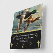 1 Peter 5:7 Christelijk Faith kruis met eenden Vierkante Klok (Hoek)