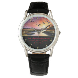 1 Peter 5:7 Christelijk Faith moutain-meer Horloge
