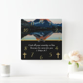 1 Peter 5:7 Christelijk Faith moutain-meer Vierkante Klok (Huis)