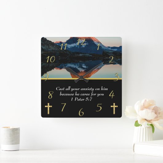 1 Peter 5:7 Christelijk Faith moutain-meer Vierkante Klok (Huis)