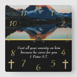 1 Peter 5:7 Christelijk Faith moutain-meer Vierkante Klok