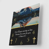 1 Peter 5:7 Christelijk Faith moutain-meer Vierkante Klok (Hoek)