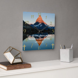 1 Peter 5:7 Christelijk Faith moutain-meer Vierkante Klok