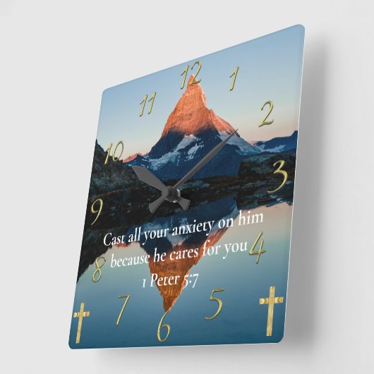 1 Peter 5:7 Christelijk Faith moutain-meer Vierkante Klok (Hoek)