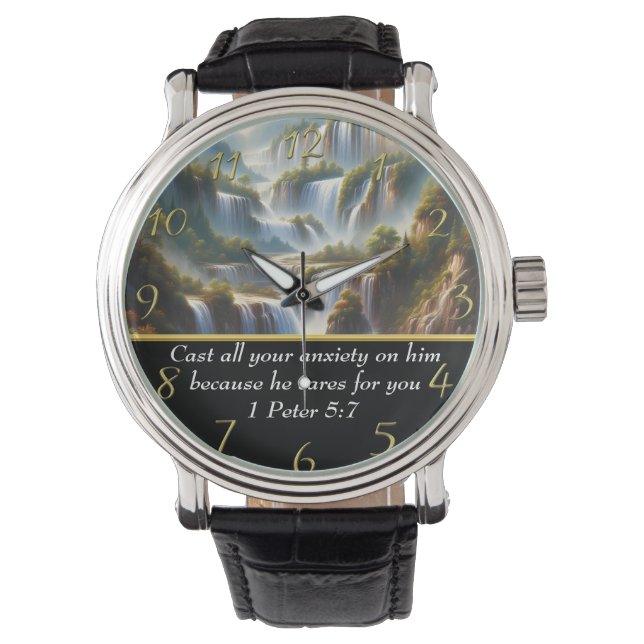 1 Peter 5:7 Christelijke Faith waterval Horloge (Voorkant)