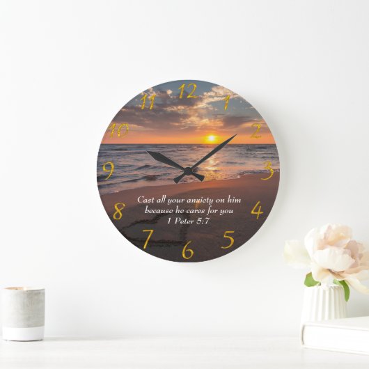 1 Peter 5:7 Christelijke oceaan met zonsondergang Grote Klok (Huis)