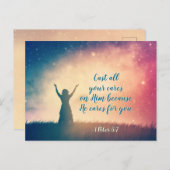 1 Peter 5:7 Gegoten al uw geef op hem, Manuscript Briefkaart (Voorkant / Achterkant)