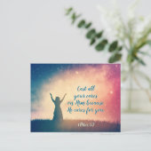 1 Peter 5:7 Gegoten al uw geef op hem, Manuscript Briefkaart (Staand voorkant)