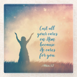 1 Peter 5:7 Gegoten al uw geef op hem, Manuscript Glazen Onderzetter