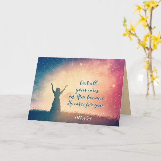1 Peter 5:7 Gegoten al uw geef op hem, Manuscript Kaart (Gele Bloem)