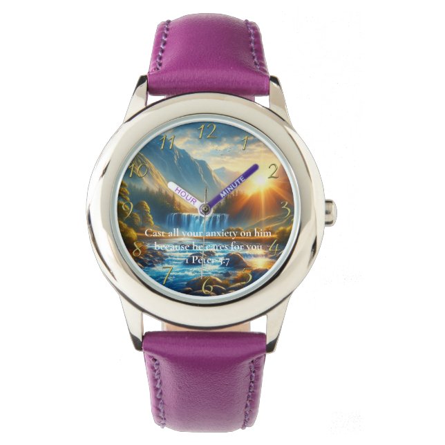 1 Peter 5:7 Gold Christelijke trouw Prayer Horloge (Voorkant)
