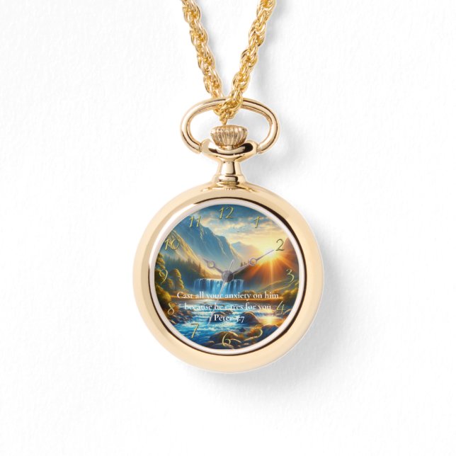 1 Peter 5:7 Gold Christelijke trouw Prayer Horloge (Voorkant)