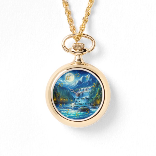 1 Peter 5:7 Gold Christelijke trouw Prayer Horloge (Voorkant)