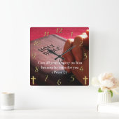 1 Peter 5:7 heilige bijbel met handen Vierkante Klok (Huis)