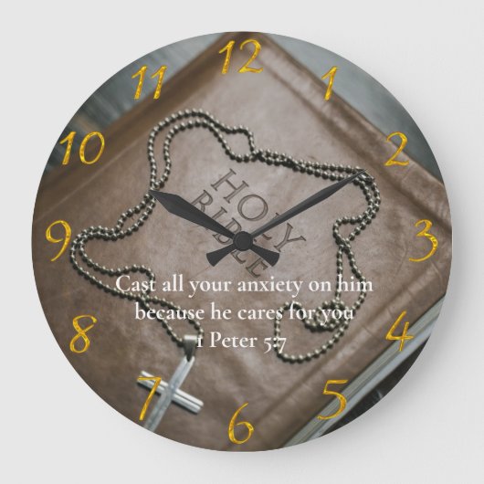 1 Peter 5:7 Heilige Bijbel met kruis Grote Klok (Voorkant)