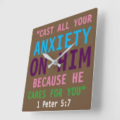 1 Peter 5:7 Kleurrijke Bijbel Verse Afdrukken Chri Vierkante Klok (Hoek)