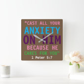 1 Peter 5:7 Kleurrijke Bijbel Verse Afdrukken Chri Vierkante Klok (Huis)