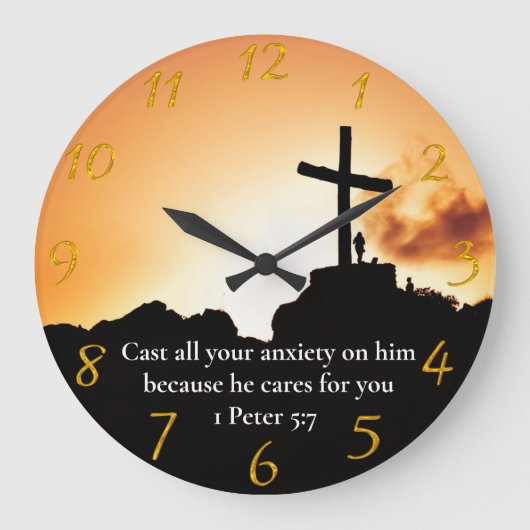 1 Peter 5:7 kruis op een berg Grote Klok (Voorkant)