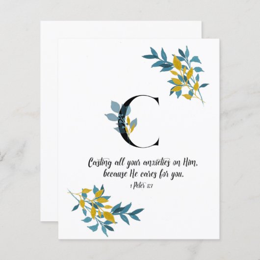 1 Peter 5:7, Letter C, waterverf scriptcard (Voorkant / Achterkant)