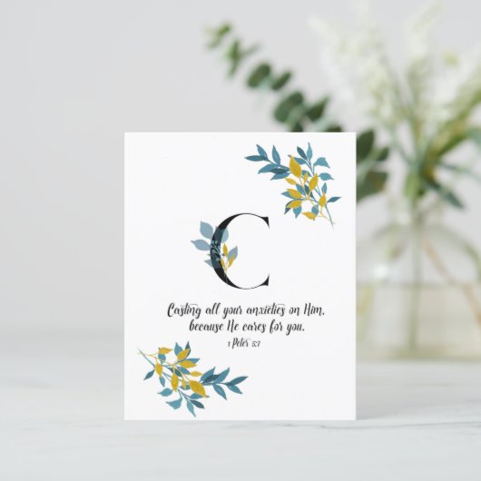 1 Peter 5:7, Letter C, waterverf scriptcard (Staand voorkant)