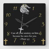 1 Peter 5:7, met kruis Vierkante Klok (Voorkant)