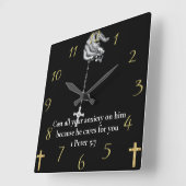 1 Peter 5:7, met kruis Vierkante Klok (Hoek)