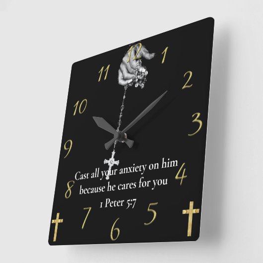 1 Peter 5:7, met kruis Vierkante Klok (Hoek)