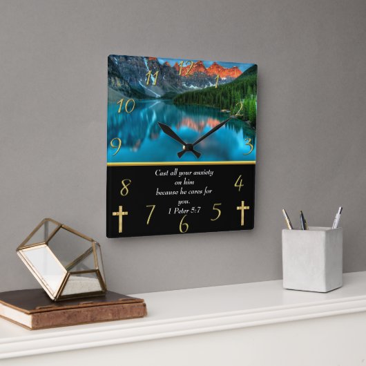 1 Peter 5:7 Muur Square Wall Clock Vierkante Klok (Kantoor)