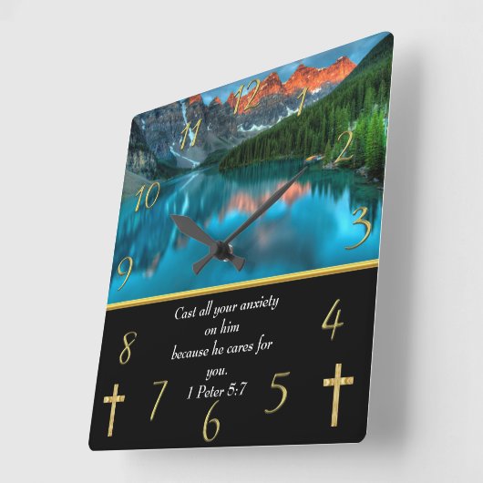 1 Peter 5:7 Muur Square Wall Clock Vierkante Klok (Hoek)