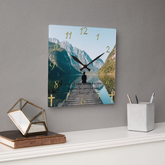 1 Peter 5:7 op de dok Vierkante Klok (Kantoor)