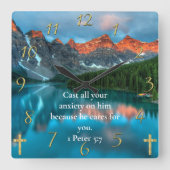 1 Peter 5:7 prachtige uitzicht van het meer Vierkante Klok (Voorkant)