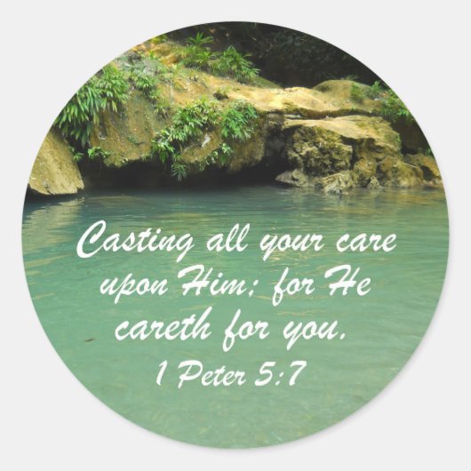 1 Peter 5:7 Ronde Sticker (Voorkant)