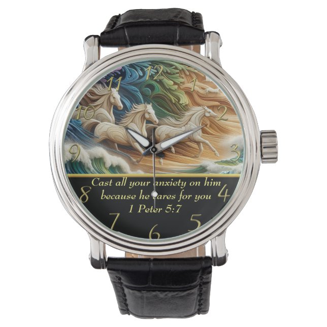 1 Peter 5:7 waterval in vallei Horloge (Voorkant)