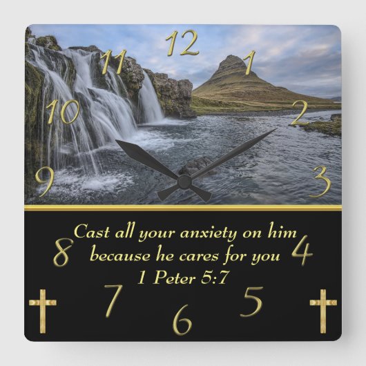 1 Peter 5:7 waterval in vallei Vierkante Klok (Voorkant)