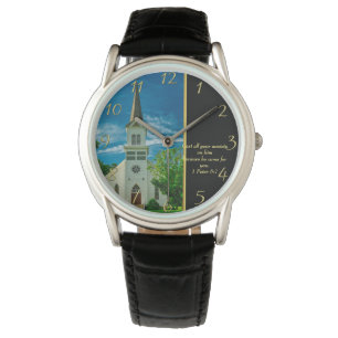 1 Peter 5:7 White Church Horloge