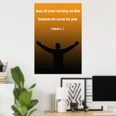1 Petrus 5:7 Bijbel Verse Aanmoediging Poster (Thuiskantoor)