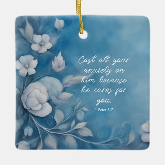 1 Petrus 5:7 Bijbelvers Afbeelding Keramisch Ornament (Voorkant)