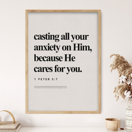 1 Petrus 5:7, Bijbelvers, DIGITALE Print, Moderne Poster