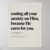 1 Petrus 5:7, Bijbelvers, DIGITALE Print, Moderne Poster (Voorkant)