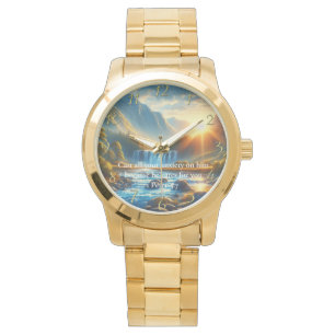 1 Petrus 5:7 Gouden Christelijk Gebed om Geloof Horloge