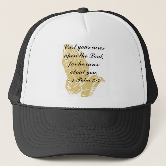 1 Petrus 5:7 Hoed Trucker Pet (Voorkant)