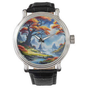 1 Petrus 5:7 kruis op een berg Horloge